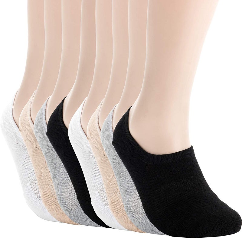Pro Mountain No Show Socks Women Wide Toe Box For Health Y Heel Forefoot Size M Mix 8 Pack Cotton Cushion Footies Loafer Sneakers US Shoe 8-10 - Image 1
